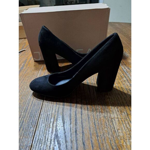 New 7.5 JustFab Black Daphne-E Round Toe Chunky Block High Heel Dress Shoes - Picture 8 of 9